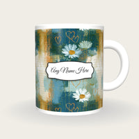 Pixel Daisies Hearts Name Mug, front with the name label