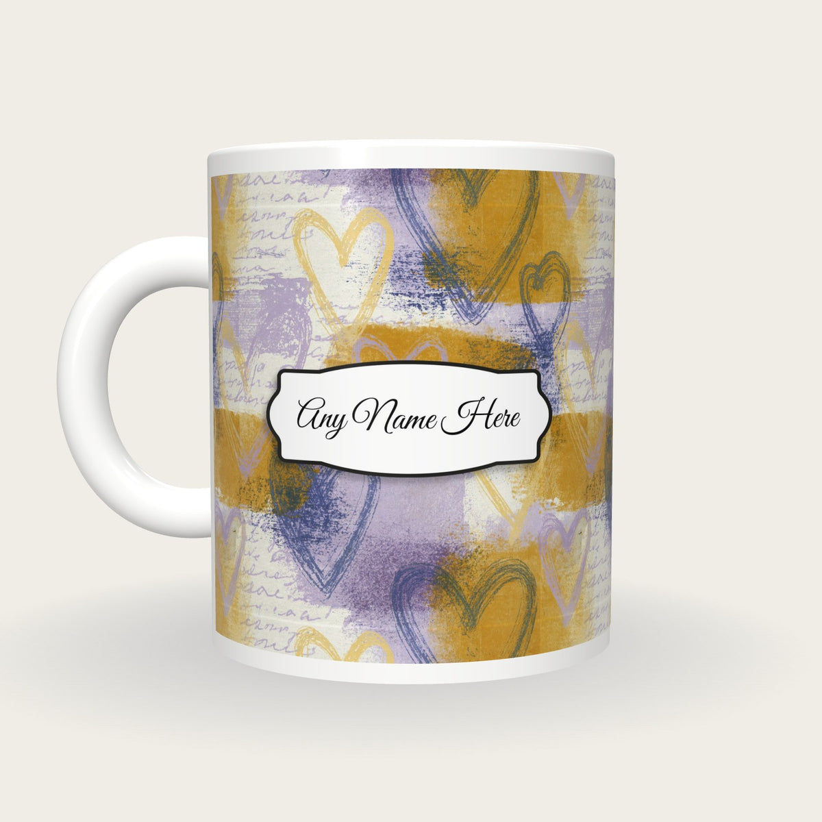 Drypoint Heart Name Mug, back with the second name label