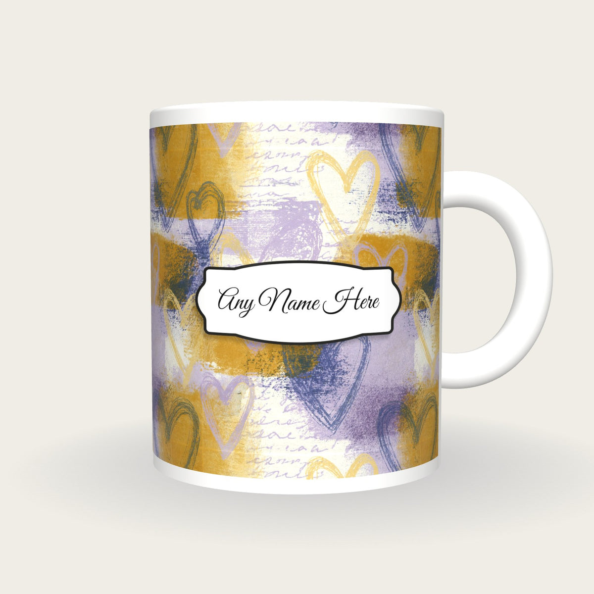 Drypoint Heart Name Mug, front with the name label