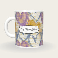 Drypoint Heart Name Mug 4, back with the second name label