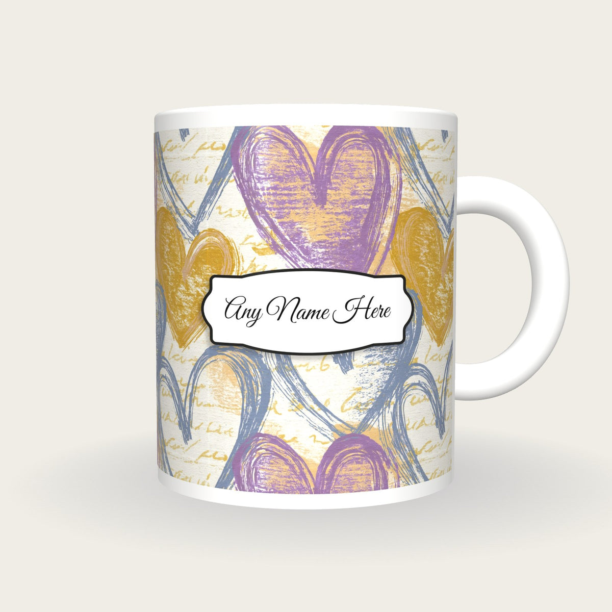 Drypoint Heart Name Mug 4, front with the name label