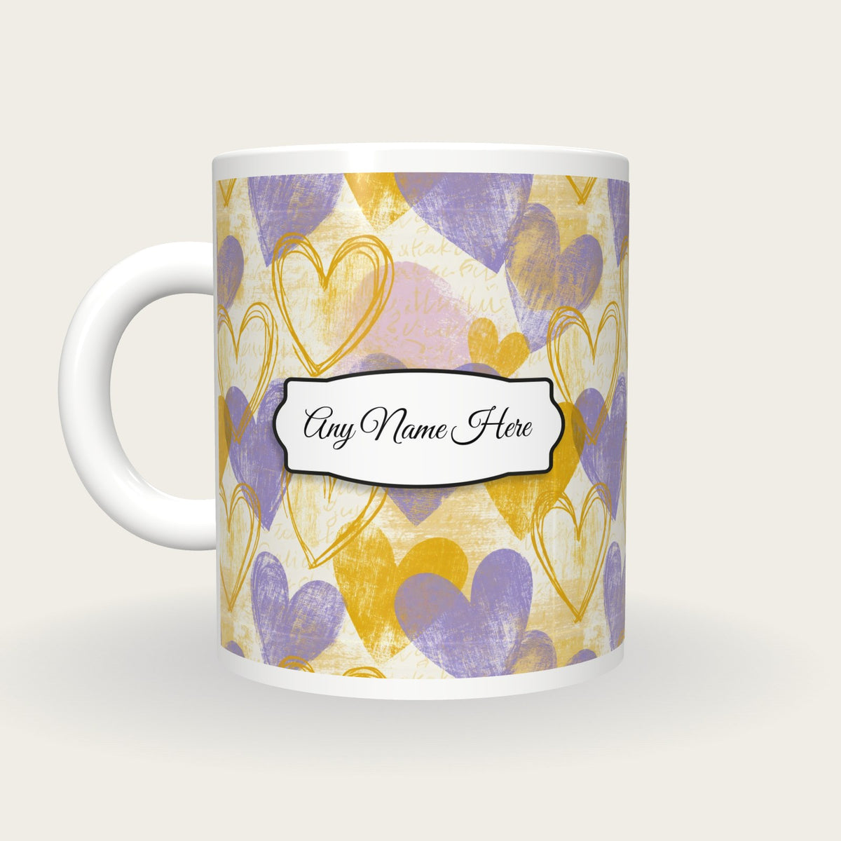 Drypoint Heart Name Mug 2, back with the second name label