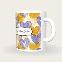Drypoint Heart Name Mug 3, three-quarter view