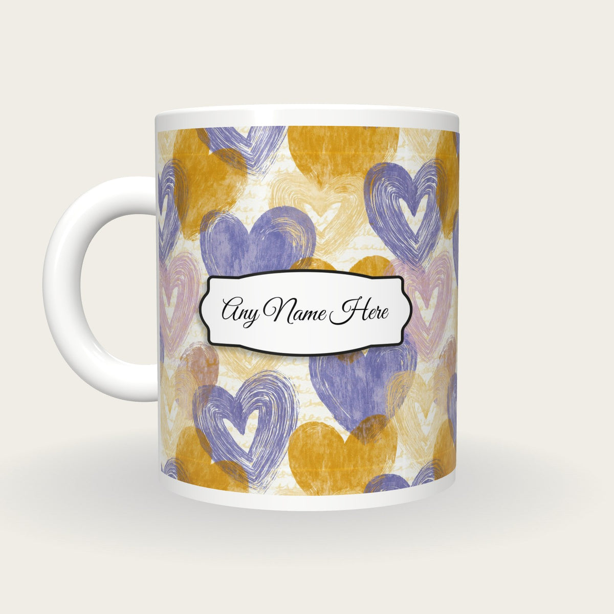 Drypoint Heart Name Mug 3, back with the second name label
