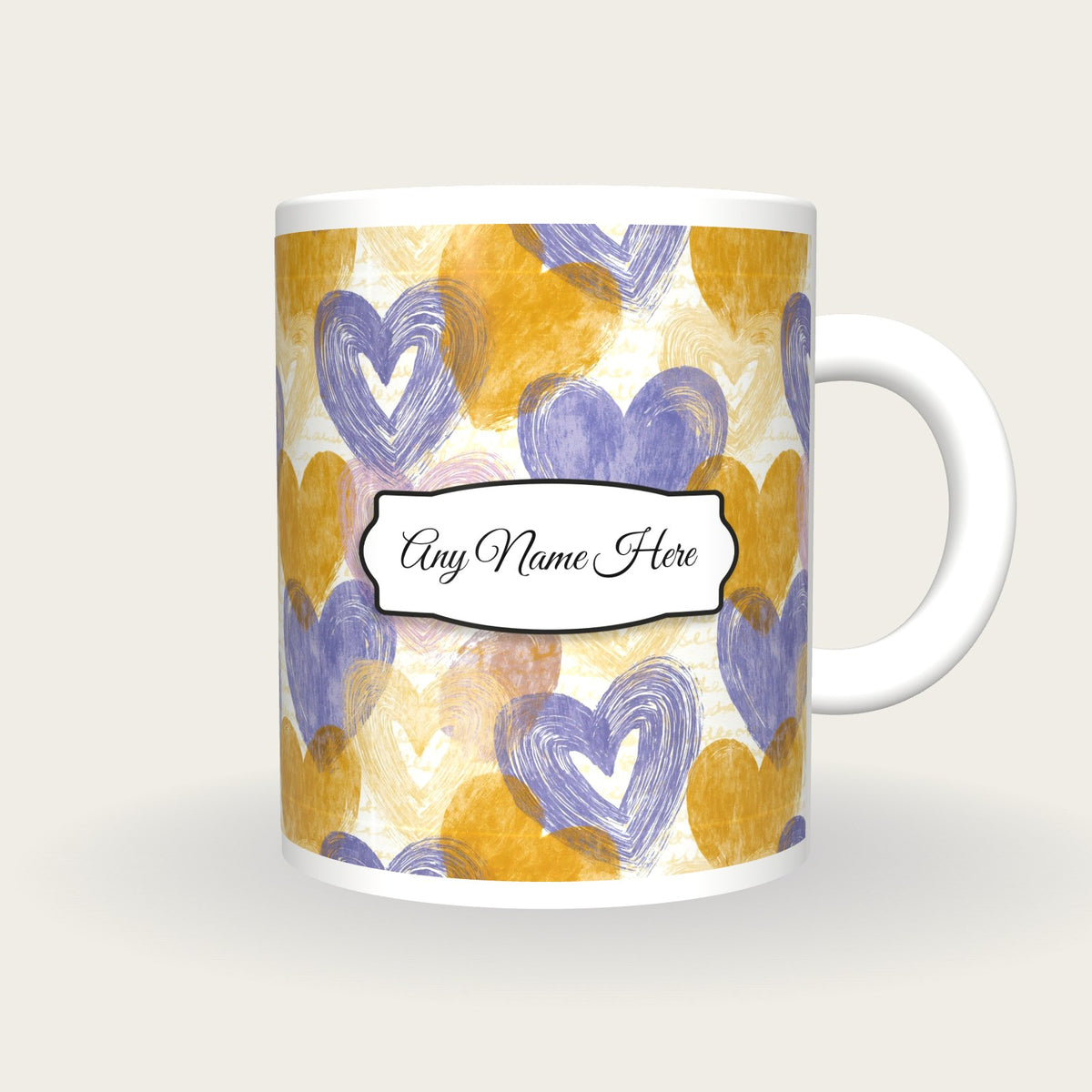 Drypoint Heart Name Mug 3, front with the name label