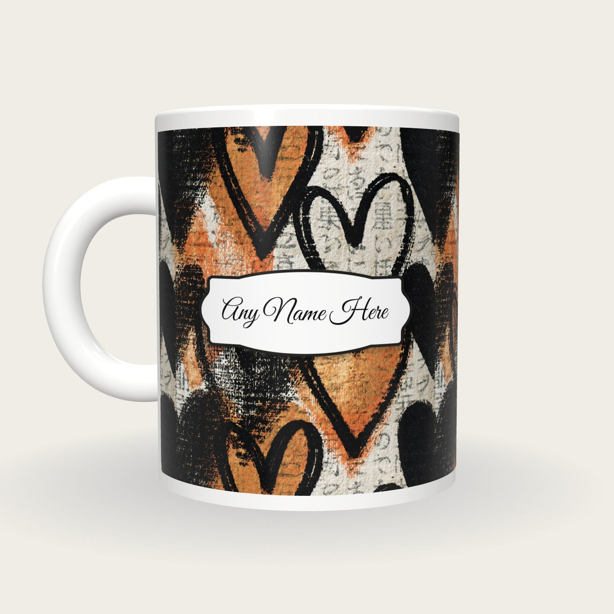 Drypoint Hearts Name Mug, back with the second name label