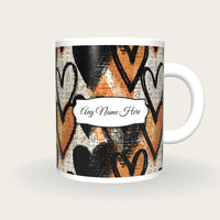 Drypoint Hearts Name Mug, front with the name label