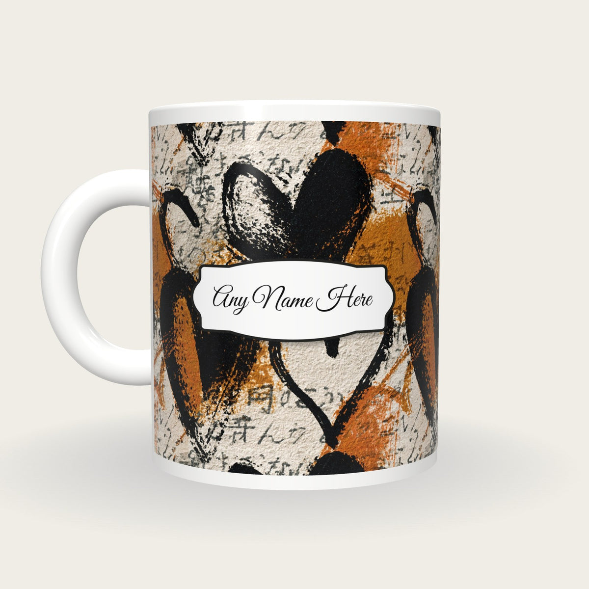 Drypoint Hearts Name Mug 2, back with the second name label