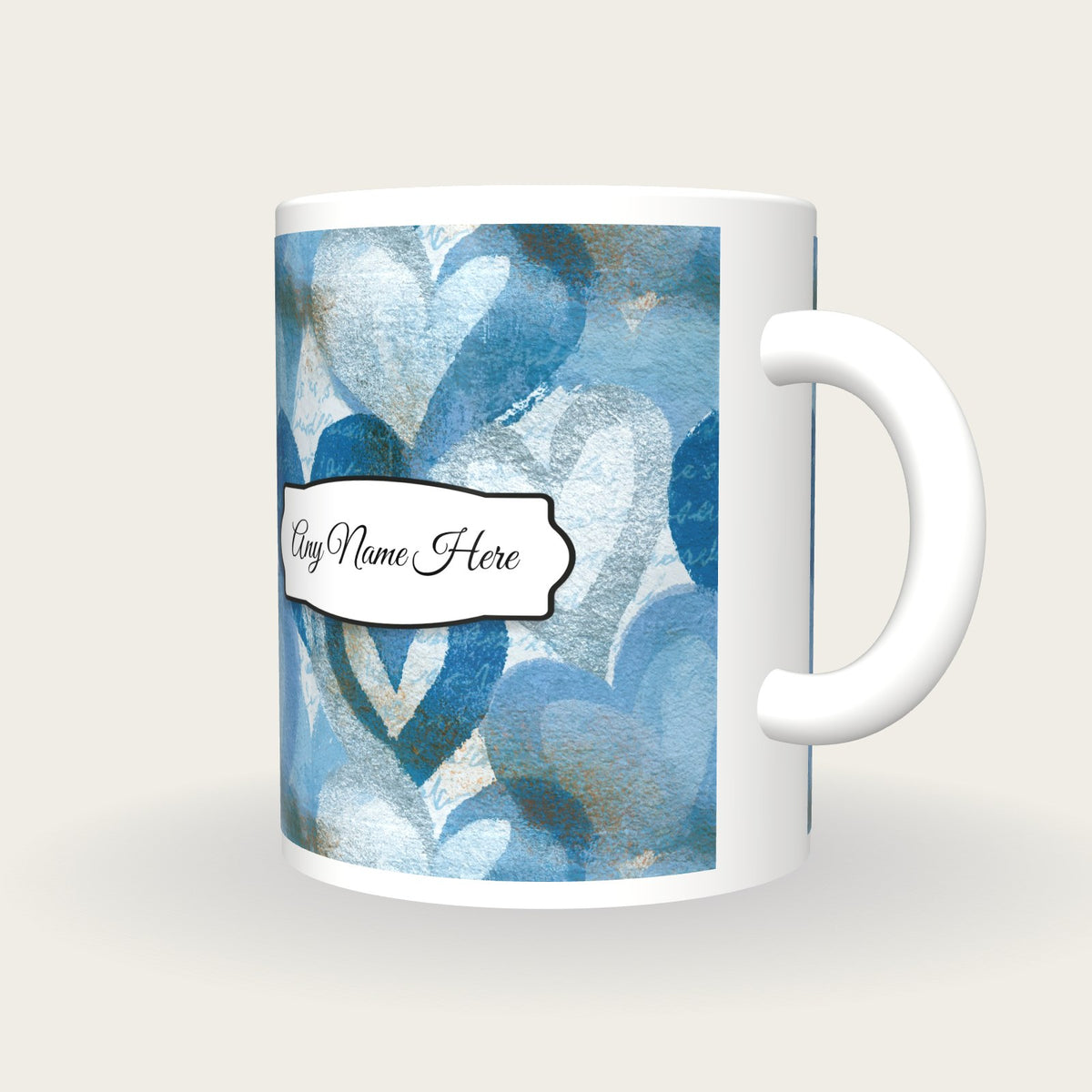 Lithograph Heart Name Mug, three-quarter view