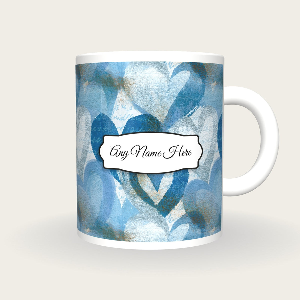 Lithograph Heart Name Mug, front with the name label