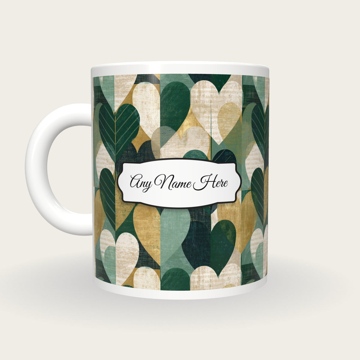 Screenprint Heart Name Mug, back with the second name label