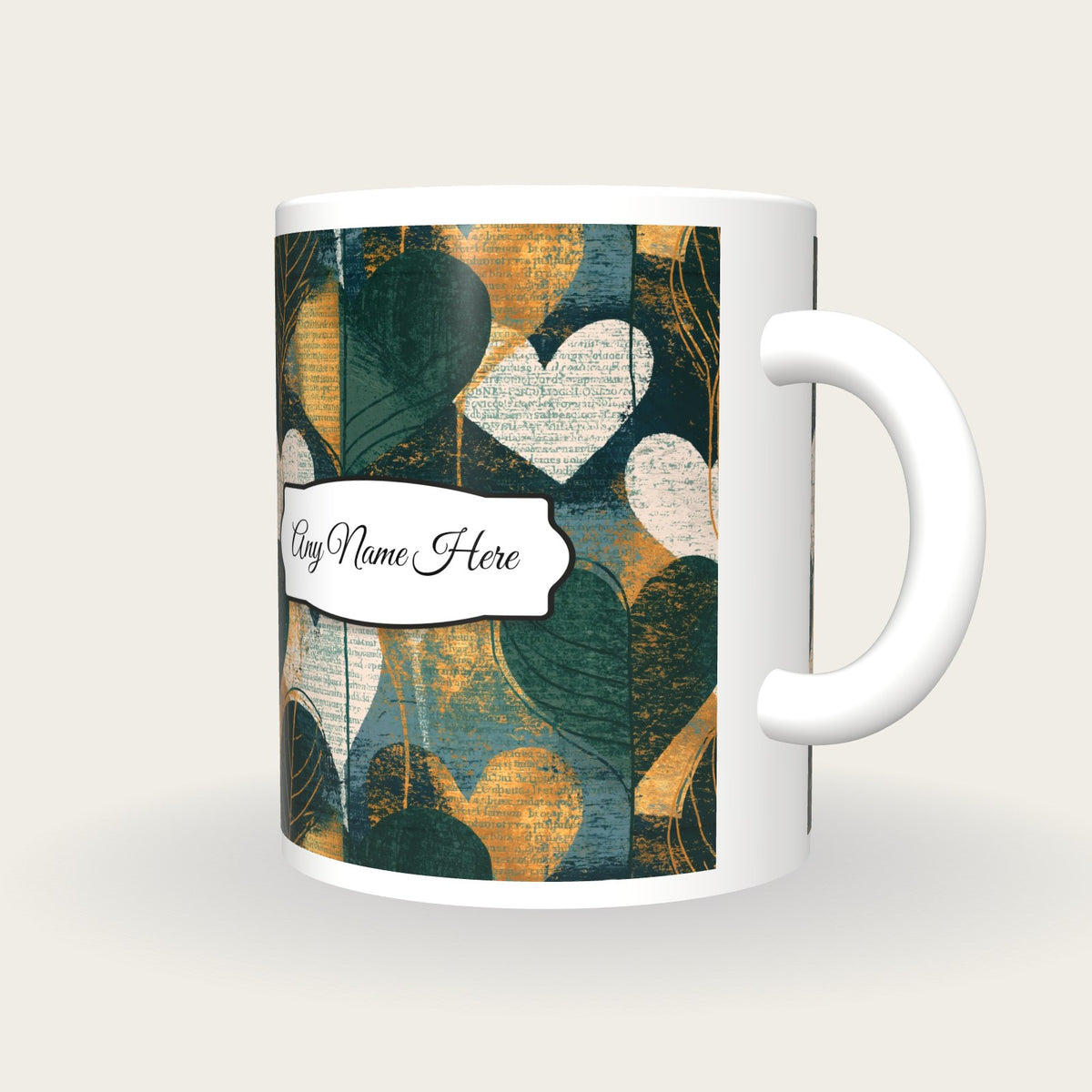 Screenprint Heart Name Mug 2, three-quarter view