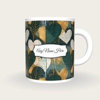 Screenprint Heart Name Mug 2, front with the name label