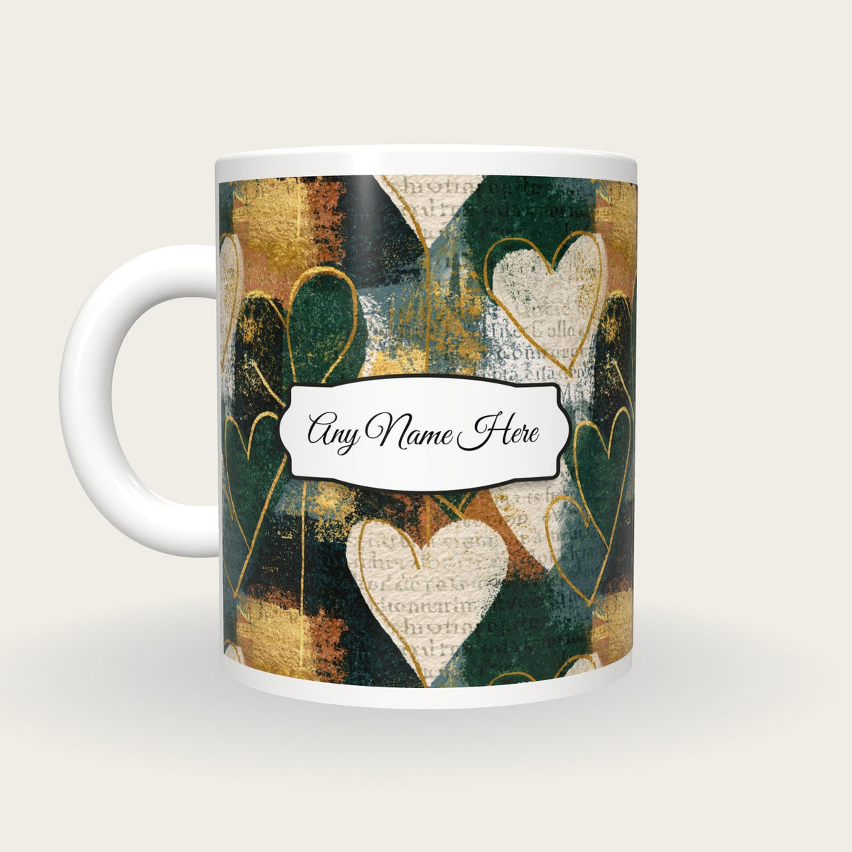 Screenprint Heart Name Mug 3, back with the second name label