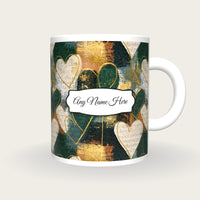 Screenprint Heart Name Mug 3, front with the name label