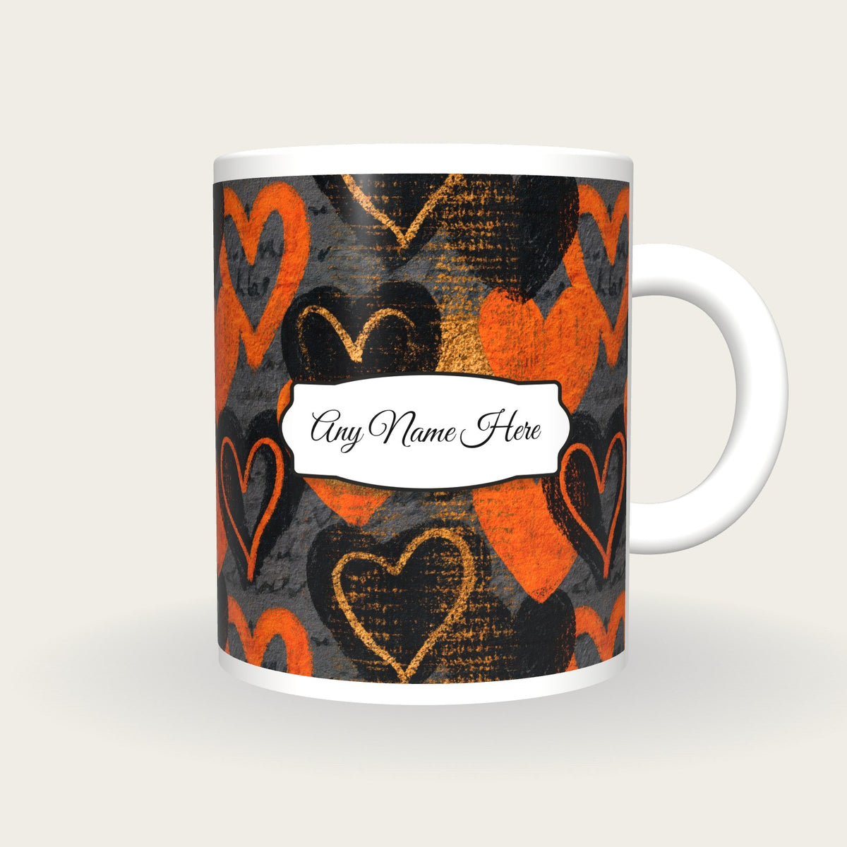 Lithograph Heart Name Mug 2, front with the name label