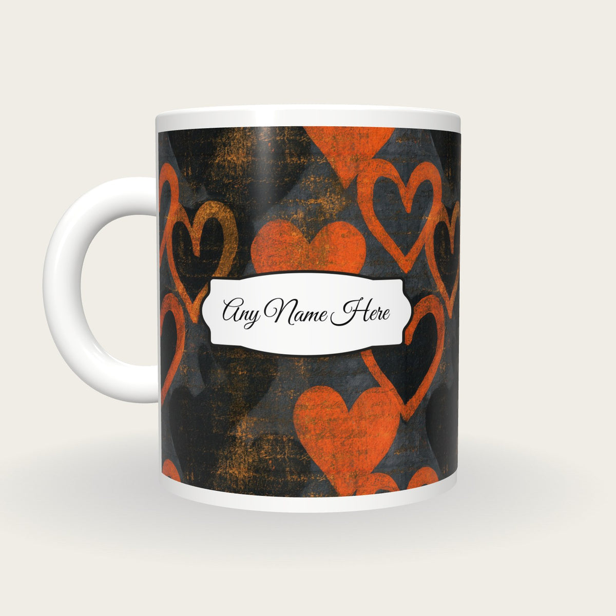 Lithograph Heart Name Mug 3, back with the second name label