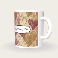 Woodcut Hearts Name Mug 4, three-quarter view