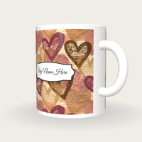 Woodcut Hearts Name Mug, three-quarter view