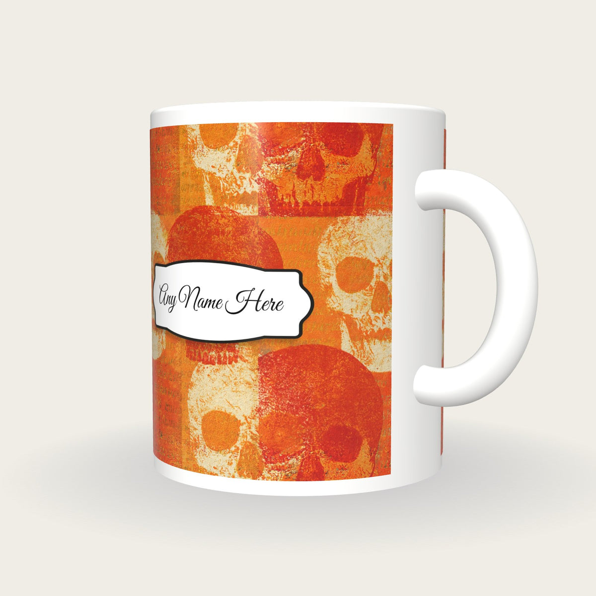 Etching Skulls Burnt Name Mug, three-quarter view