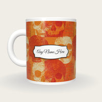 Etching Skulls Burnt Name Mug, back with the second name label