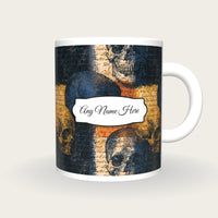 Scratchboard Skull Name Mug, front with the name label
