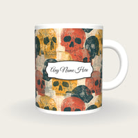 Woodblock Skulls Name Mug, front with the name label