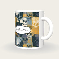 Woodcut Skulls Name Mug 2, three-quarter view