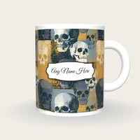 Woodcut Skulls Name Mug 2, front with the name label