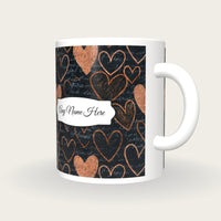 Scratchboard Hearts Name Mug, three-quarter view