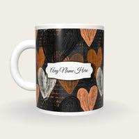 Scratchboard Hearts Name Mug 3, back with the second name label