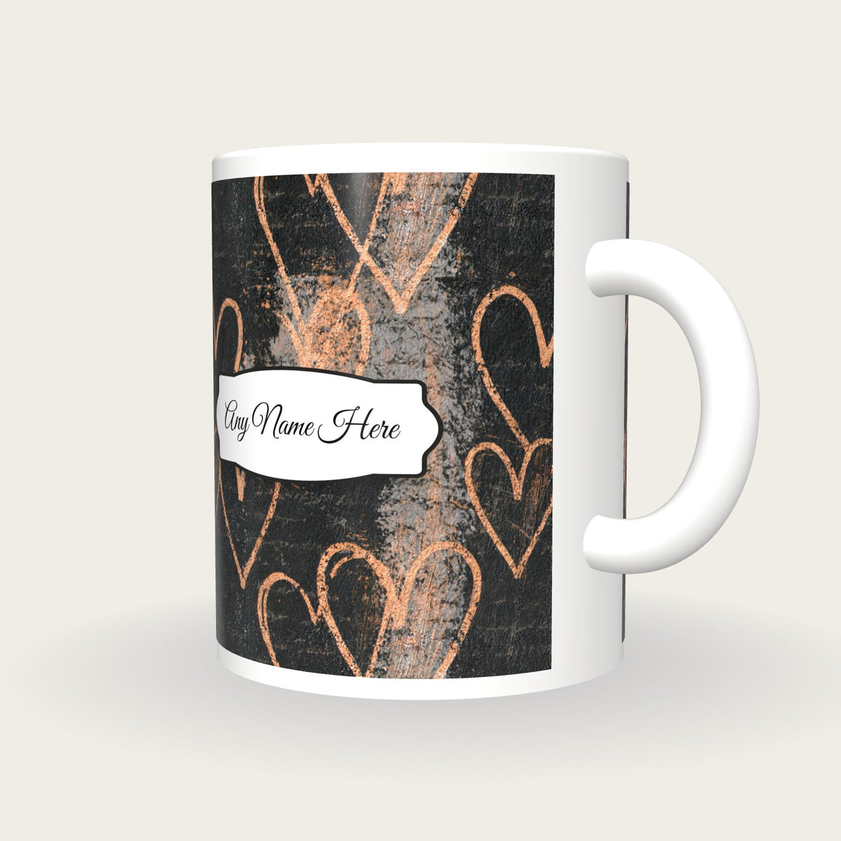 Scratchboard Hearts Name Mug 4, three-quarter view