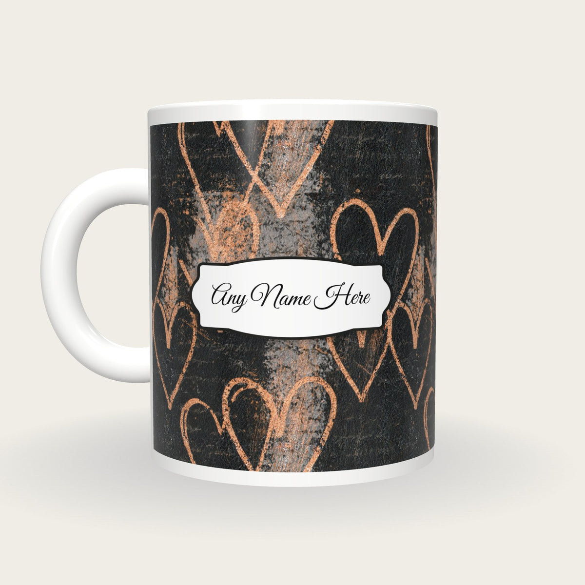 Scratchboard Hearts Name Mug 4, back with the second name label