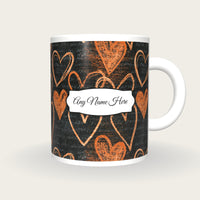 Scratchboard Hearts Name Mug 5, front with the name label