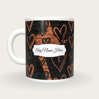 Scratchboard Hearts Name Mug 2, back with the second name label