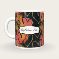 Scratchboard Hearts Name Mug 6, back with the second name label