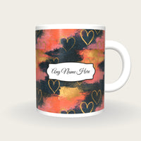 Scratchboard Hearts Name Mug 7, front with the name label