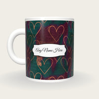Scratchboard Hearts Name Mug 10, back with the second name label