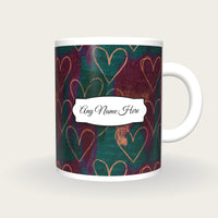Scratchboard Hearts Name Mug 10, front with the name label