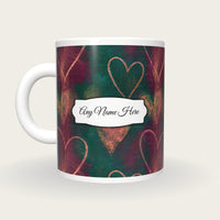 Scratchboard Hearts Name Mug 12, back with the second name label