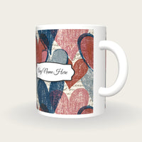 Woodcut Love Hearts Name Mug 3, three-quarter view
