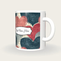 Woodcut Love Hearts Name Mug 2, three-quarter view
