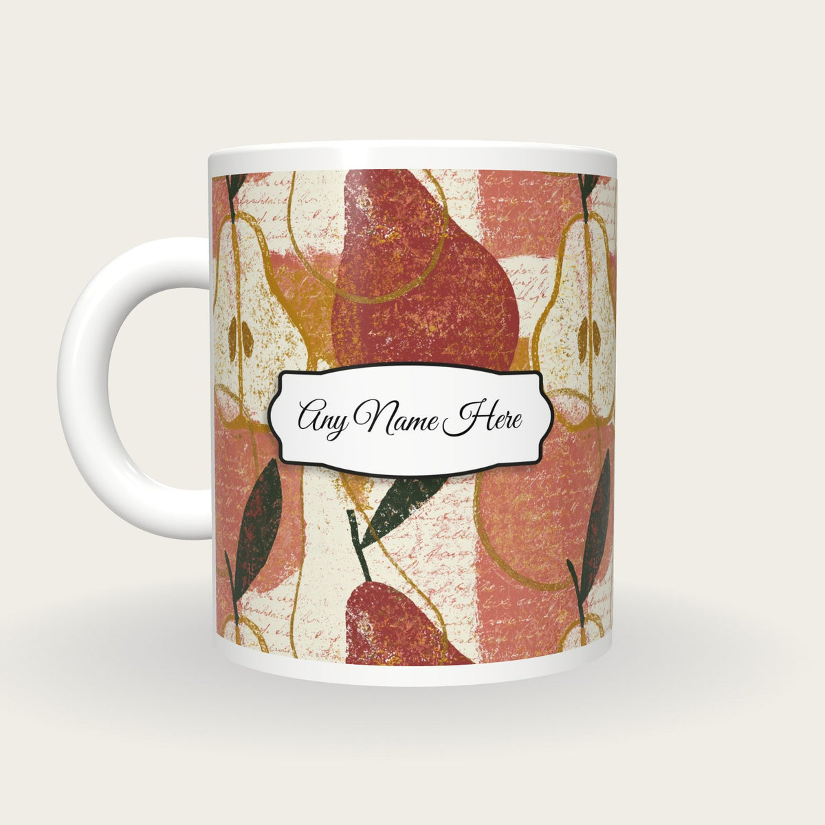 Lithograph Fruit Name Mug, back with the second name label