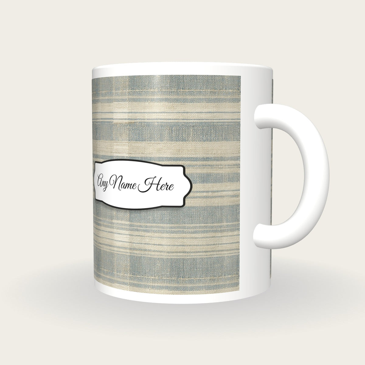 Canvas Ticking Canvas Name Mug 2, three-quarter view