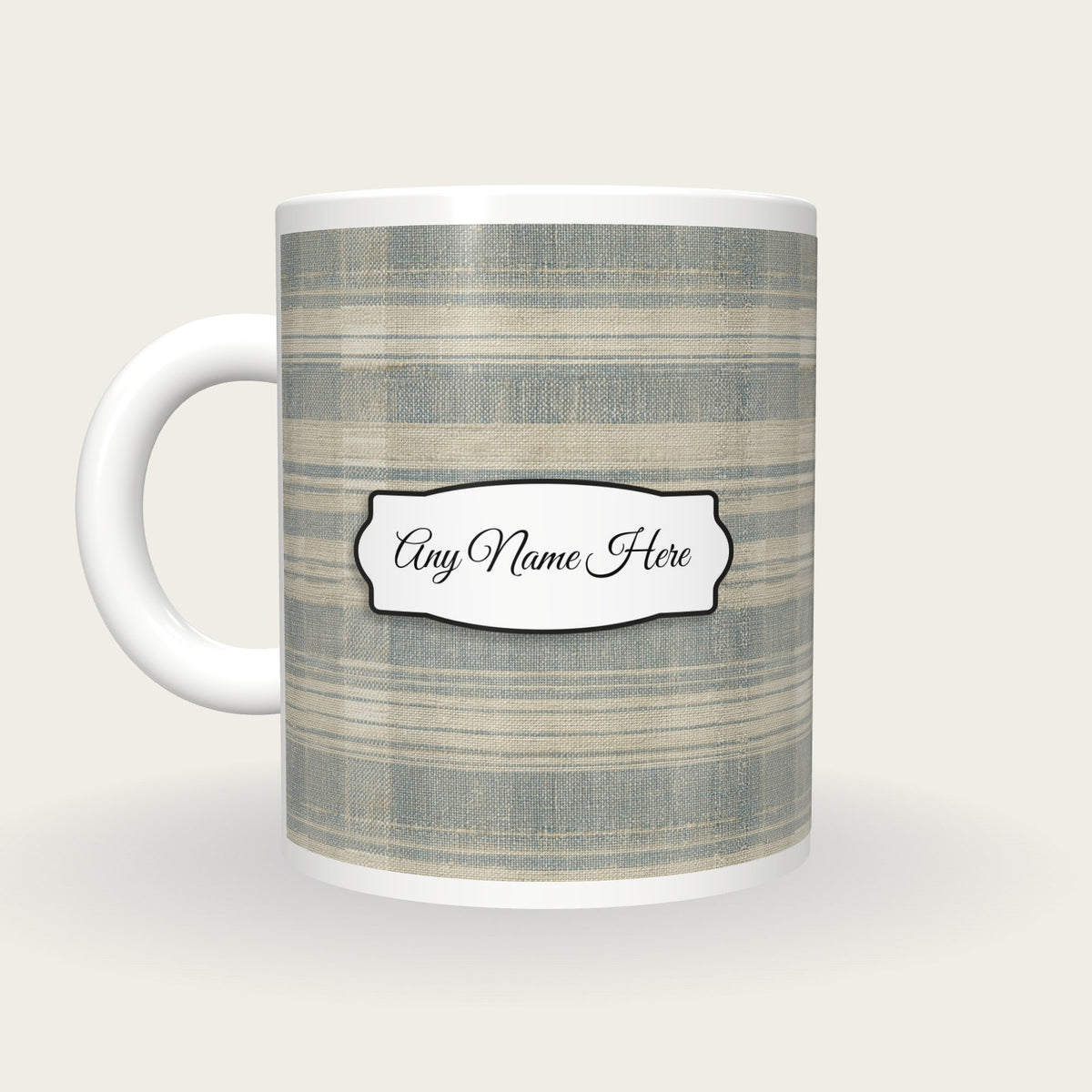 Canvas Ticking Canvas Name Mug 2, back with the second name label