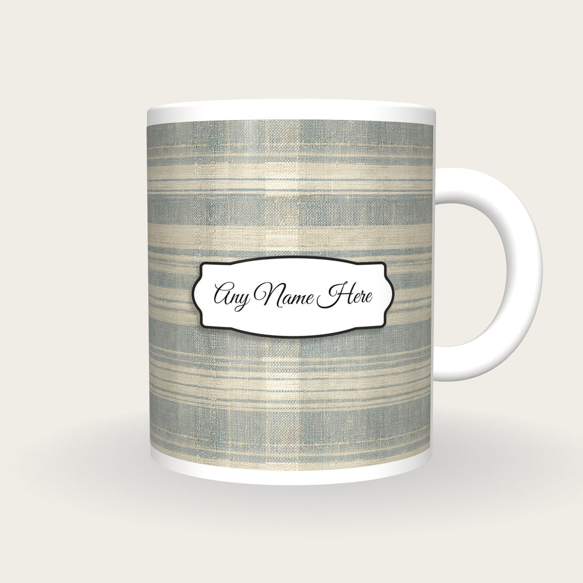 Canvas Ticking Canvas Name Mug 2, front with the name label