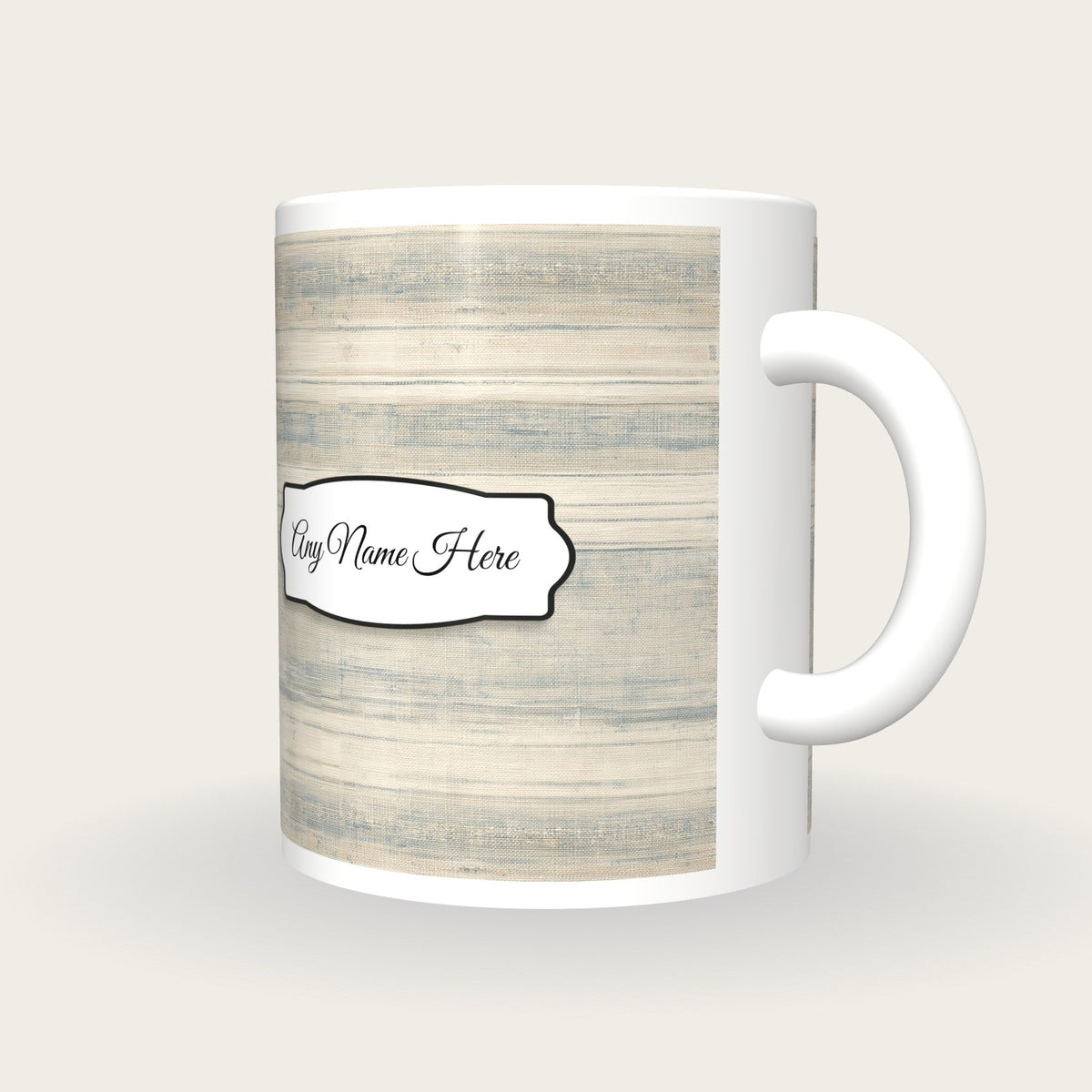 Canvas Ticking Canvas Name Mug, three-quarter view