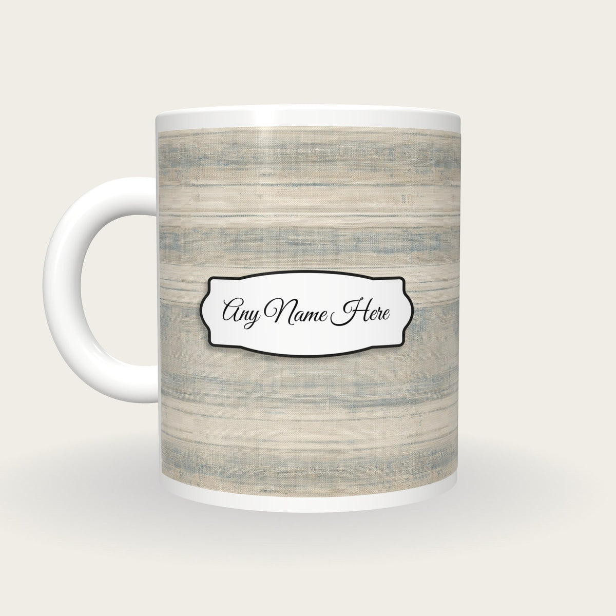Canvas Ticking Canvas Name Mug, back with the second name label