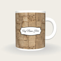 Burlap Coffee Sack Burlap Tan Coffee Brown Name Mug 2, front with the name label