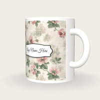 Faded Floral Chintz Curtain Parlour Cream Faded Rose Willow Name Mug, three-quarter view